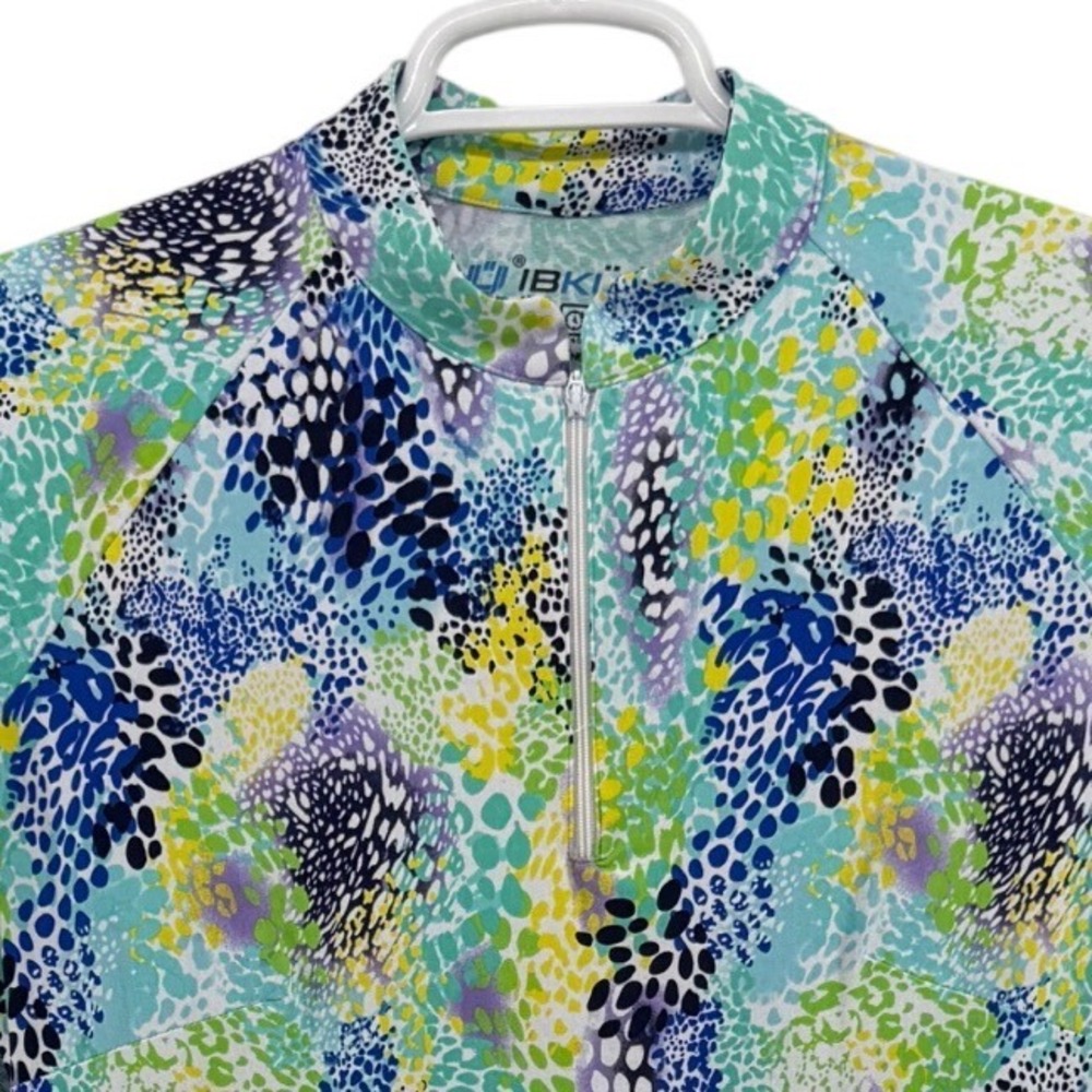 IBKUL Womens Small Blue Green Animal Print UPF 50+ IceFil 1/4 Zip Athletic Dress